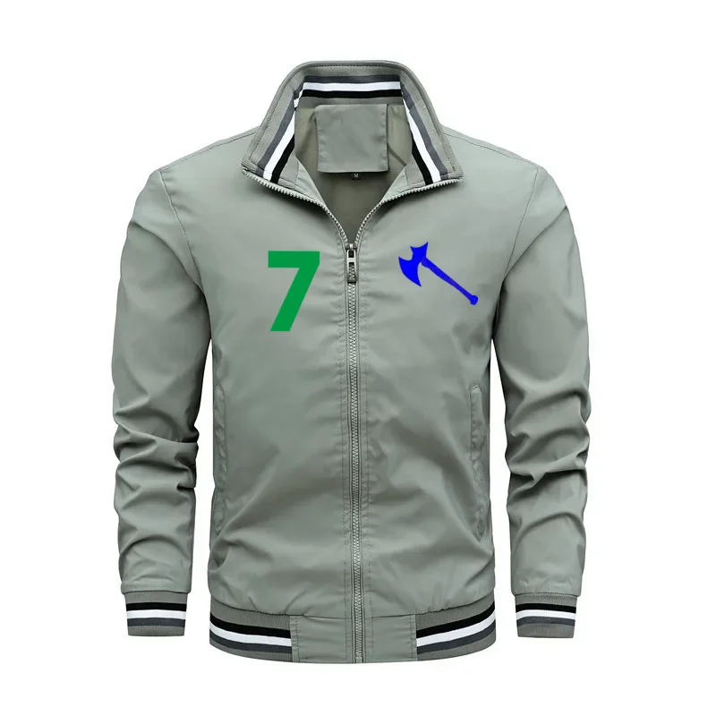 Men's Stand Up Collar Striped Closure Jacket Solid Color Casual Zipper Windbreaker Spring And Autumn Style Simple And Trendy Spo