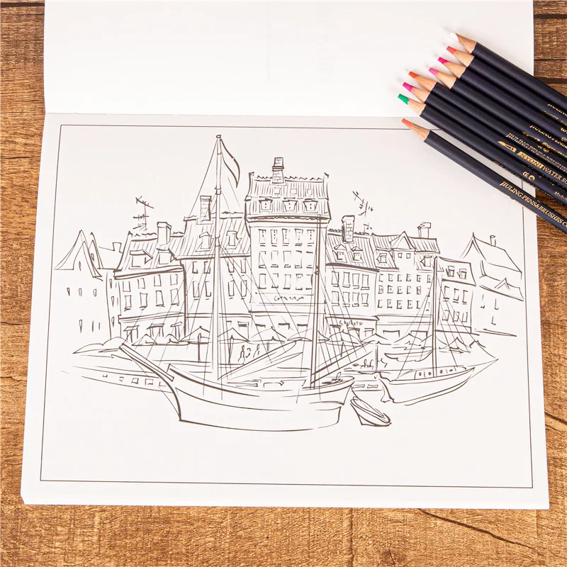 City Colouring Books for Adults Landscape Sketching Coloring Relieve Stress Graffiti  Drawing Book