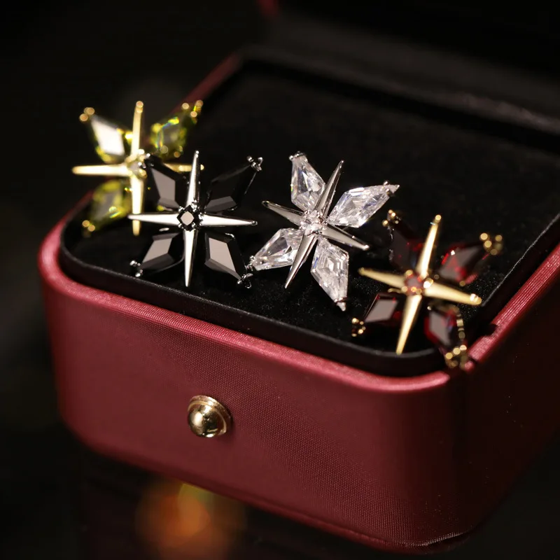 Copper Inlaid Zircon Starburst Brooch Cross Lapel Pin Cardigan Anti-Gap Button Elegant Collar Clothing Accessories