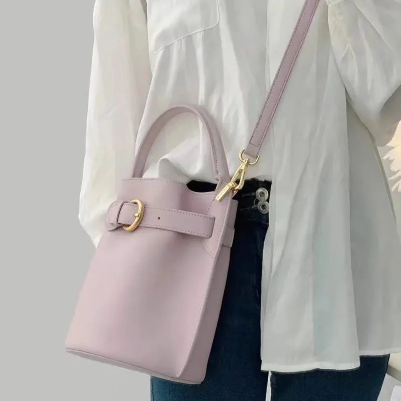 Bolso de cubo de cuero suave de alta calidad para mujer, nuevo bolso cruzado de un hombro con temperamento, bolsos pequeños para ir al trabajo, bolso de ocio