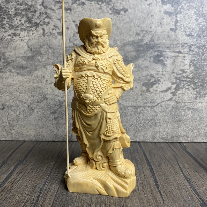 Hand Carved Hinoki Wood Zhou Cang Guan Ping Statues Pair (Set of 2) - Guan Gong Guardians Protector Figures Home Temple Altar