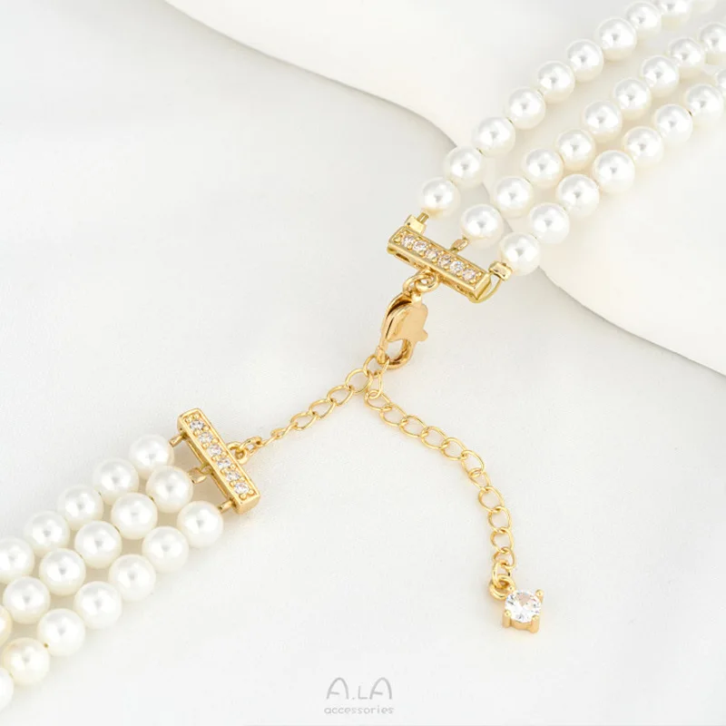 

14K Gold Zircon Double-row Three-row Pearl Buckle Bracelet Necklace Multi-row Buckle Tail Chain DIY Handmade Jewelry Buckle