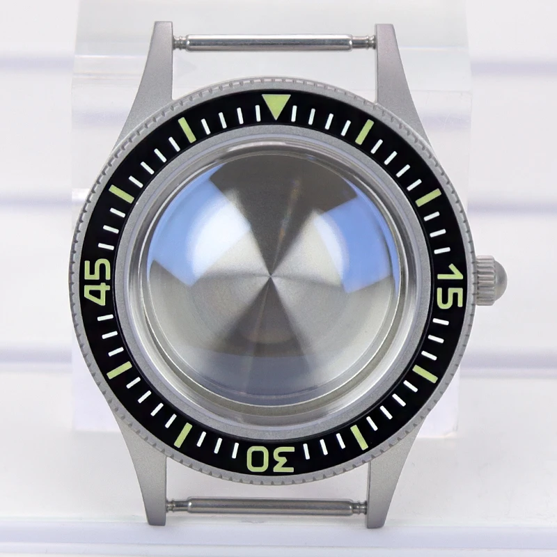 For Vintage 50-FATHOS 40mm Blasting Sand Watch Case C3 Luminous Bezel Bubble Sapphire Crystal Fit NH35 NH36 NH38 4R36 Movement