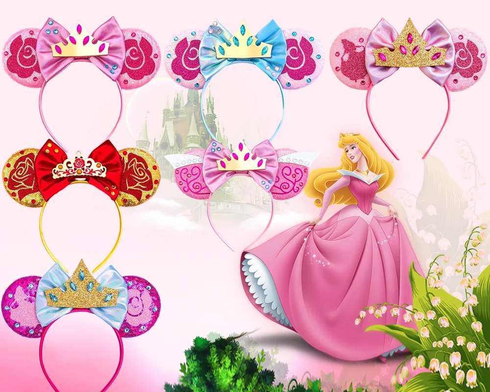 

Disney Sleeping Beauty Ears Princess Aurora Headband Women Briar Rose Hairbands Girl Sequins Bow Hair Accessories Kids Love Gift