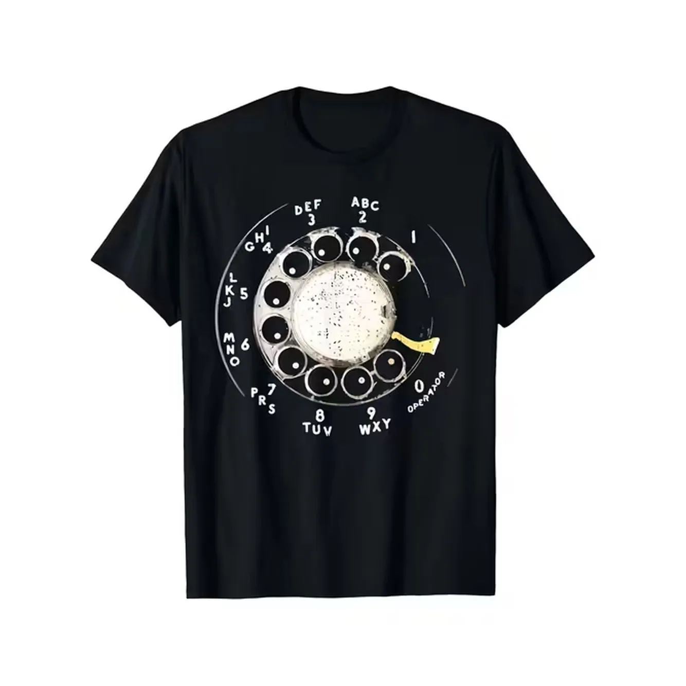 Vintage Rotary Telephone Dial Pattern T Shirt The Nostalgic Design Of The 1960S 70S Featuring A White Rotary Dial And Number Buttons 100 Comfortable Short Sleeve Round Neck Black Top Unisex Casual Wear And Nostalgic Theme