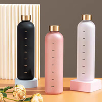 BPA Free Water Cup Frosted Plastic Space Cup with Time Scale 1000ml Large Capacity Outdoors Sports Water Bottle Fashion Kettle