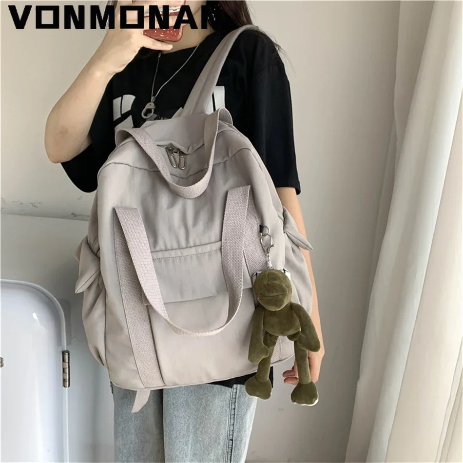 New Solid Color Women Waterproof Nylon Backpack Simple School Bag for Teenage Girl Shoulder Travel Hand Bag Book Bag Rucksack