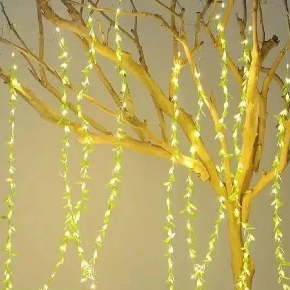 10pcs Plastic Artificial Willow Vine Green Leaves Real Touch Simulated Weeping Willow Realistic Handmade Fake Plant Office Decor