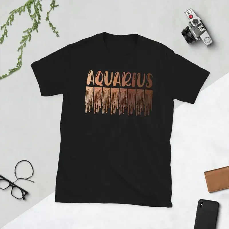 Black Aquarius Zodiac Sign Birthday T Shirt