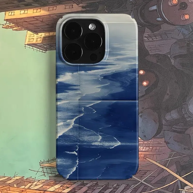

Ins Korean Blue Beauty Beach Art Case for IPHONE 17 16ProMax 15 14 13 12 11 PRO Plus Acrylic TPU Two in One Magnetic Phone Cases