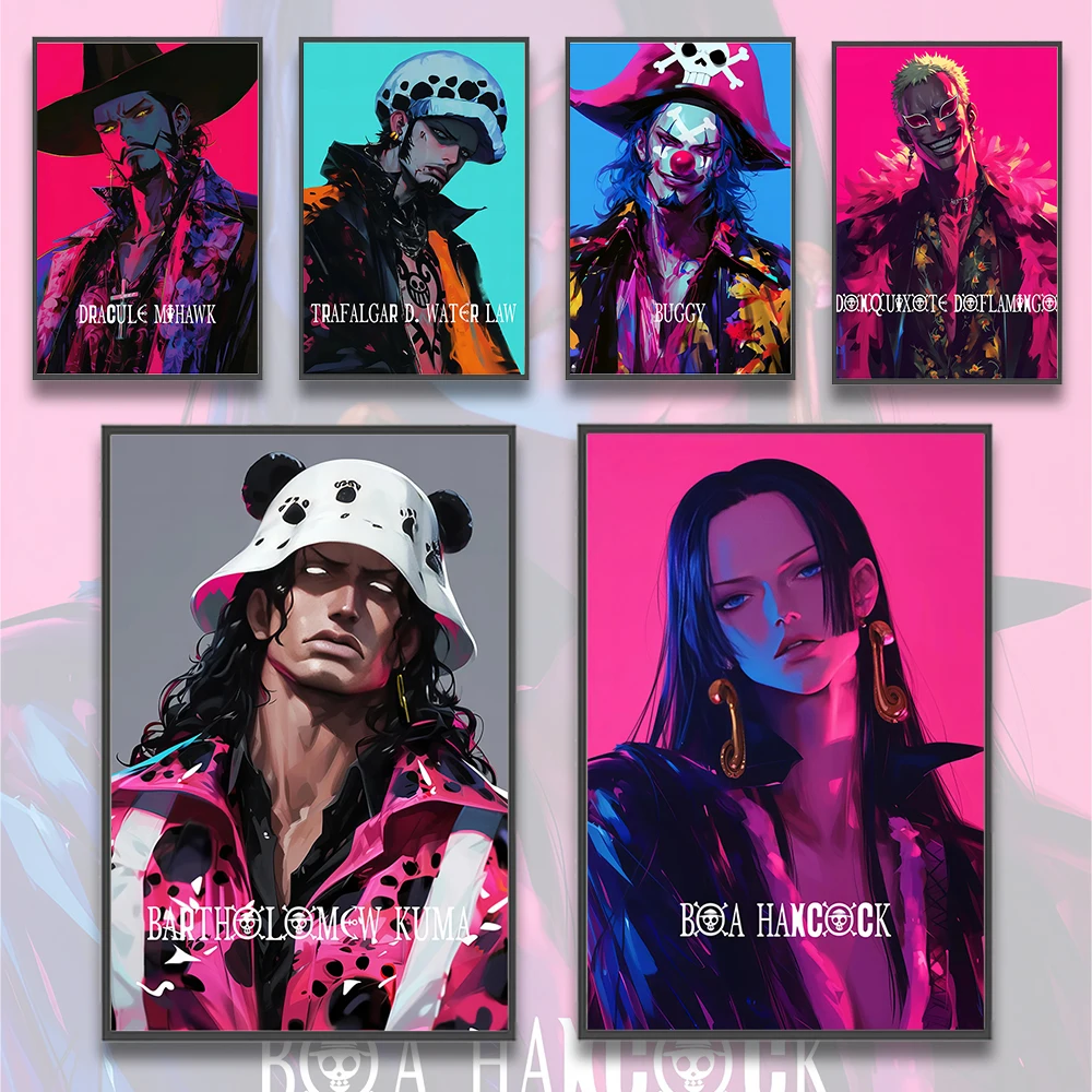 

ONE PIECE Mihawk Self-adhesive Sticker Anime Poster Figures Hancock Home Decoration Painting Wall Bedroom Cartoons Wallpaper