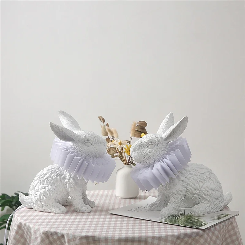 Nordic Resin Rabbit Scarf Led Table Lamp Modern Living Room Children's Bedside Lamp Cartoon Lovely Rabbit Black Table Lamp