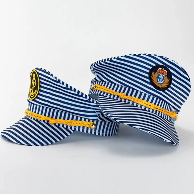 หมวกทหาร หมวกกองทัพ หมวกทรงแหลม หมวกกะลาสีเรือ หมวกกัปตัน ลายทางตลก หมวกตำรวจ สำหรับเล่นบทบาทสมมติ งานปาร์ตี้ การแสดง 8M182