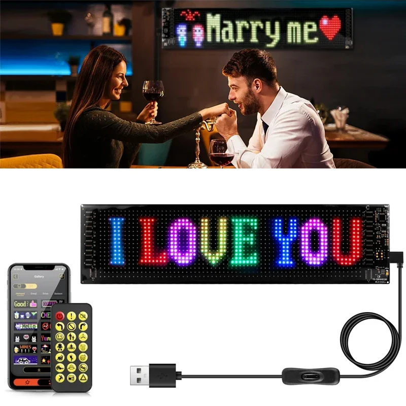 

LED Pixel Screen Bluetooth App Control USB Plug-in DIY Programmable Flexible Display Screen for Car Stores Hotels Bars Party