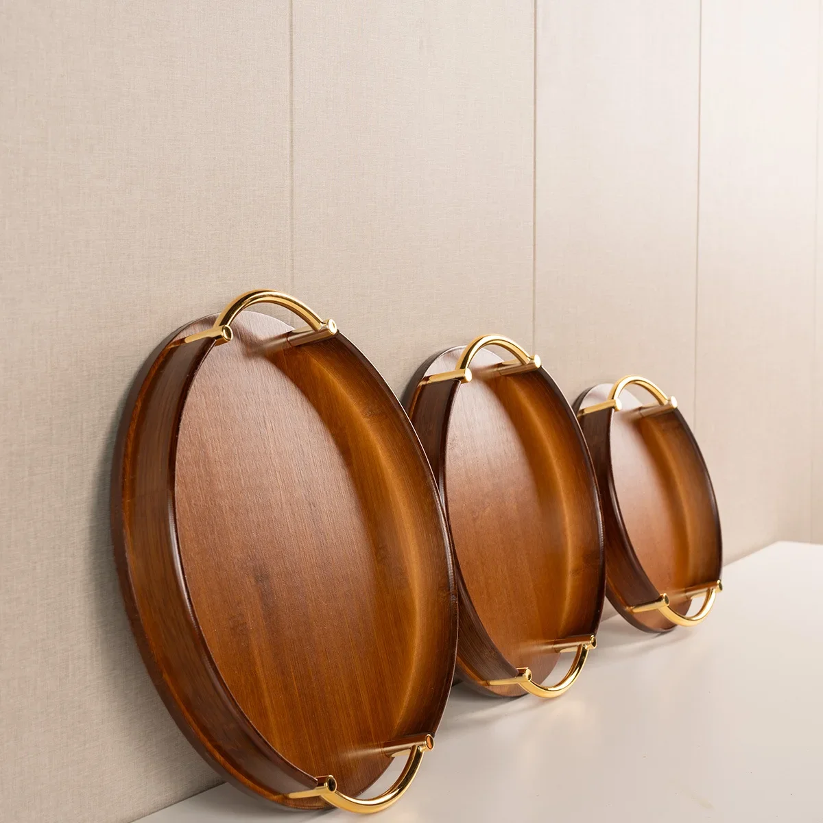 Light luxury and simple home kitchen round bamboo tray Home restaurant tea set small tray portable fruit snack tray