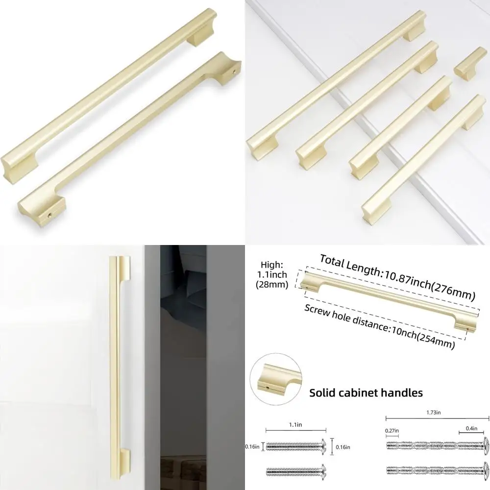 

Kitchen Cabinet Handles 10-Pack 10 Inch Brushed Brass Pulls Gold Drawer Hardware Dresser Pulls Kitchen Cabinet Accessories