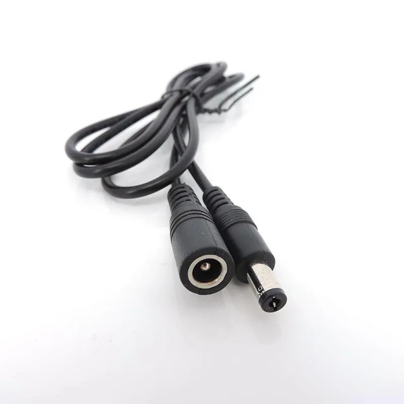 Adaptador de Cable de extensión para tira de luz, enchufe hembra a macho de 1m, 12V CC, 5,5mm x 2,1mm, blanco y negro