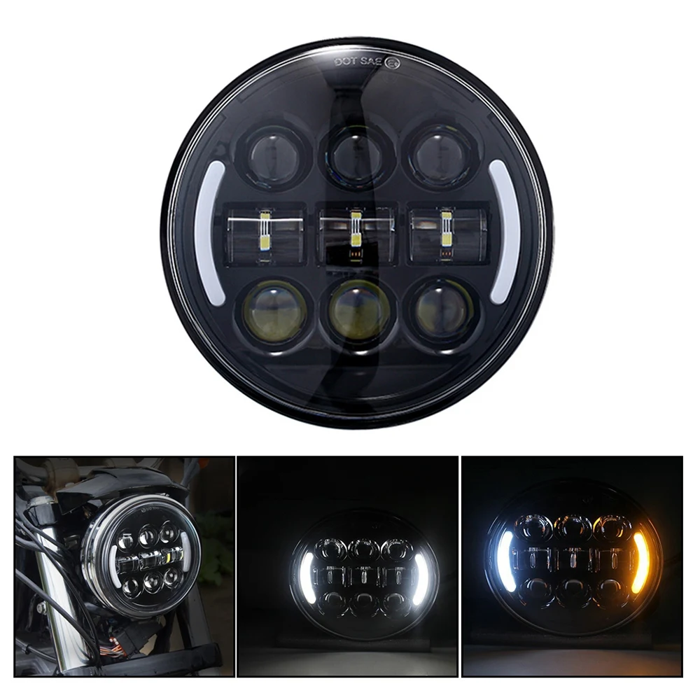 45W 5.75 Inch Motorcycle Headlight LED Round Head Light Lamp High Low Beam Projector with DRL Turn Signal Light