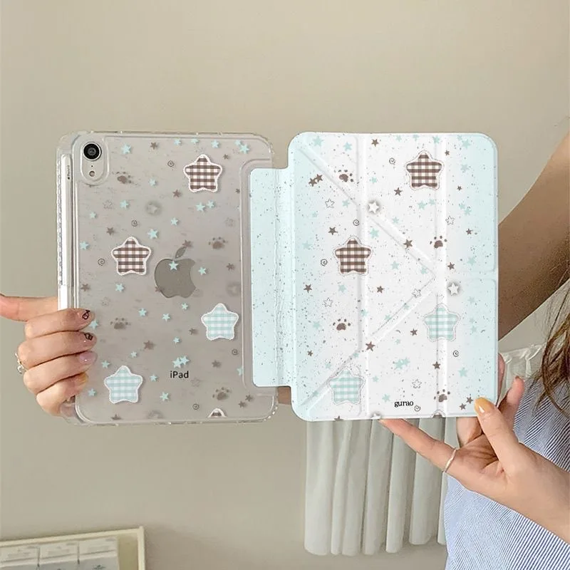 Korean Ins Full Screen Star Y-Fold Cover For iPad Pro 13 11th M5 M4 12.9 A16 Air 11 M2 M3 Mini 10 8 7 9th 10th Tablet Case