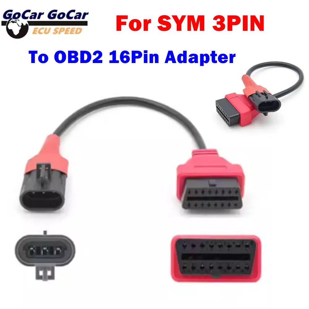 

High Quality for SYM 3Pin To OBD2 16 Pin Diagnostic Adapter OBD 2 Scanner Motorcycle Extension Cable OBD Moto Connector Plug