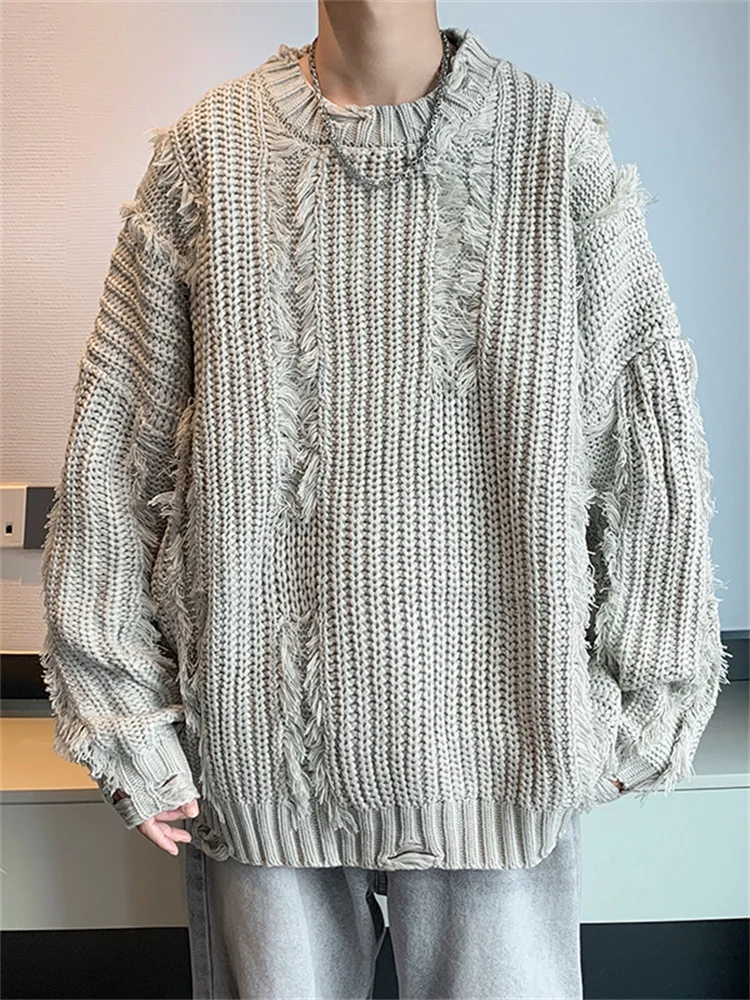 

Мужской вязаный свитер с круглым вырезом в американском уличном стиле, осенне-зимний, утолщенный, свободный, для пар, повседневный, модный трикотаж