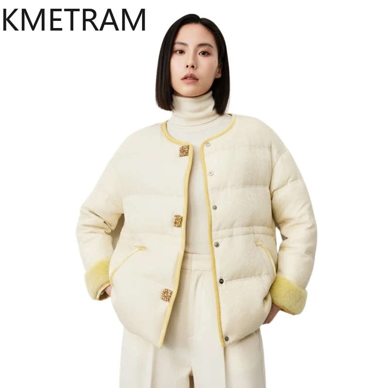 KMETRAM White Goose Down Jackets Women New Chinese Style Puffer Jacket Mink Fur Cuff Short Warm Winter Coat 2026 Woman Clothing