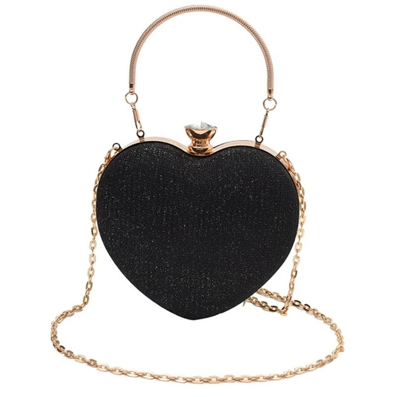 

Women Shoulder Bag Heart Shaped Crossbody Bag Chain Strap Evening Clutch Bag
