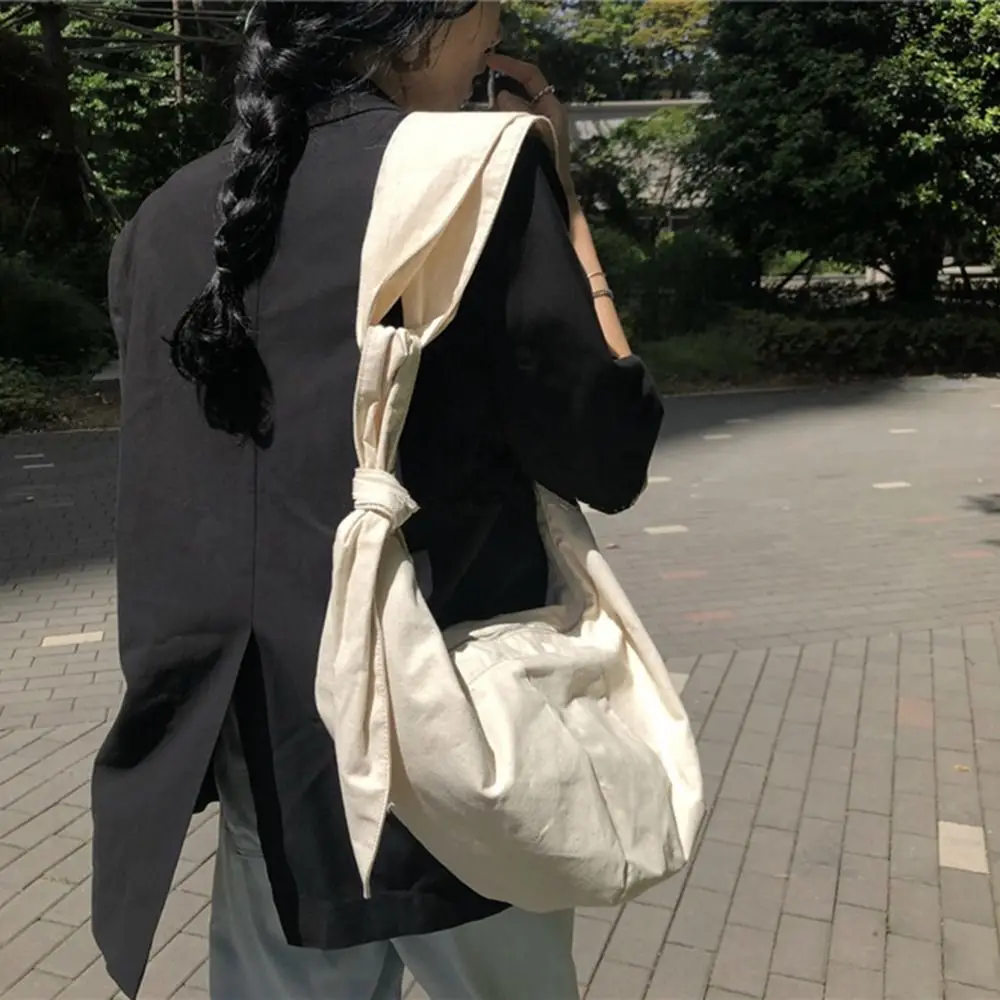 Bolso de lona de un solo hombro para mujer, bolso de mano sencillo de Color sólido, Y2k Hobo