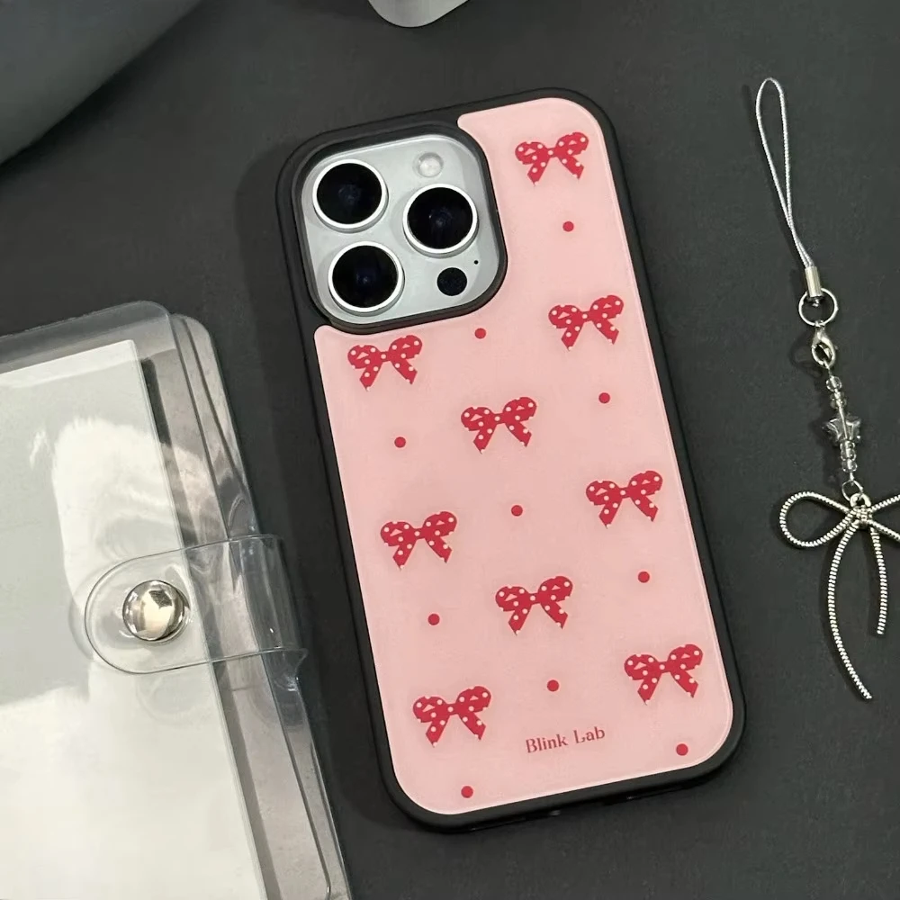INS Red Bowknot White Polka Dots Drip Glue Phone Case For iPhone 17 Air 16 Pro Max 15 14 Plus 13 12 Pro 11 Shockproof Back Cover