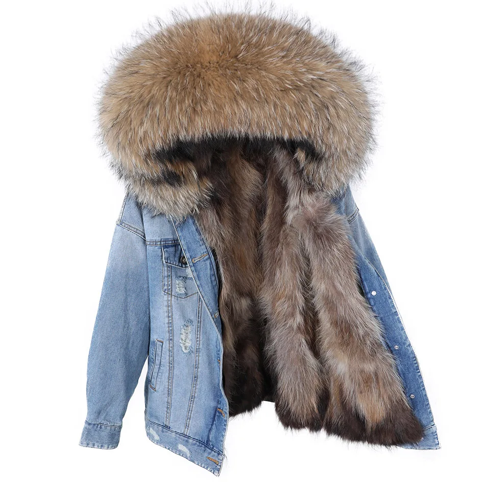 maomaokong 2022 new natural raccoon fur lining coat coat denim loose fashion fur park leather coat women\'s coat women\'s coat