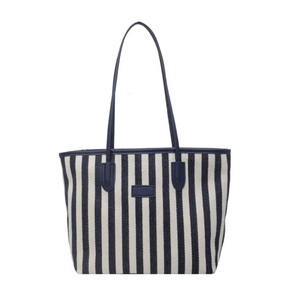 

Large Capacity Stripe Canvas Tote Bag Korean Style Zipper Shoulder Bag Crossbody Bag Multi-function Shopping Handbag Travel