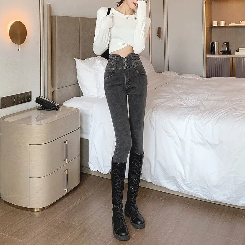 High Waist Jeans Women Autumn Winter New Style Slim All-match Fashion Korean Comfortable Casual Pencil Pants