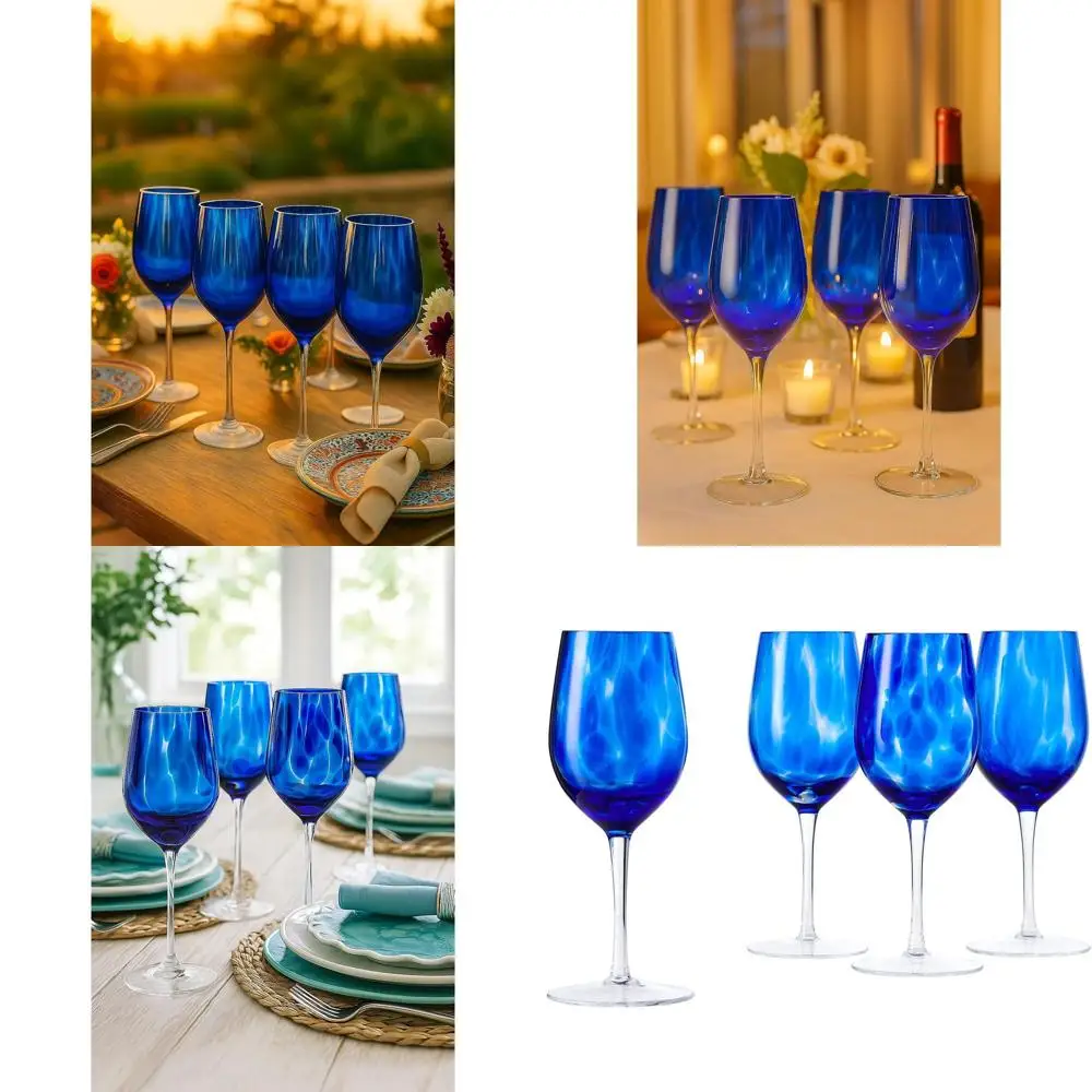 

Cobalt Conetti Hand-Blown Polish Glass Wine Glass Set - 8 Tall, Set of 4 for Entertaining