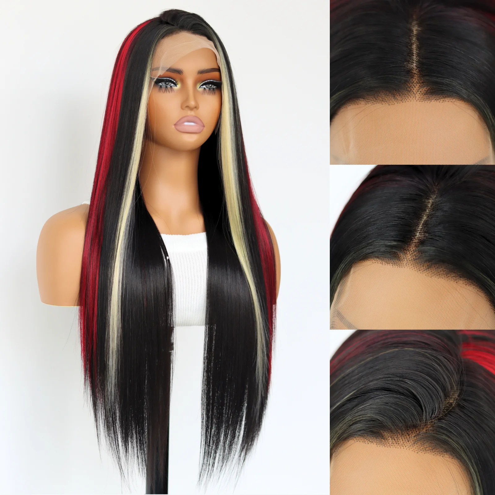 24Inch Straight Fashion Highlights wig 13×4 Transparant Lace Front Wigs  Pre plucked Glueless Wig For Women