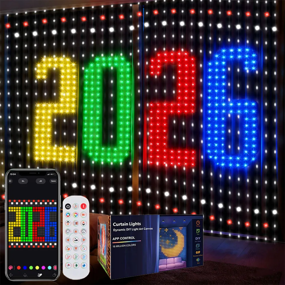 2026 New Smart Curtain Lights with DIY Pattern, 400LEDs Window Fairy Light Outdoor String Lights for Christmas Gift Home Decor