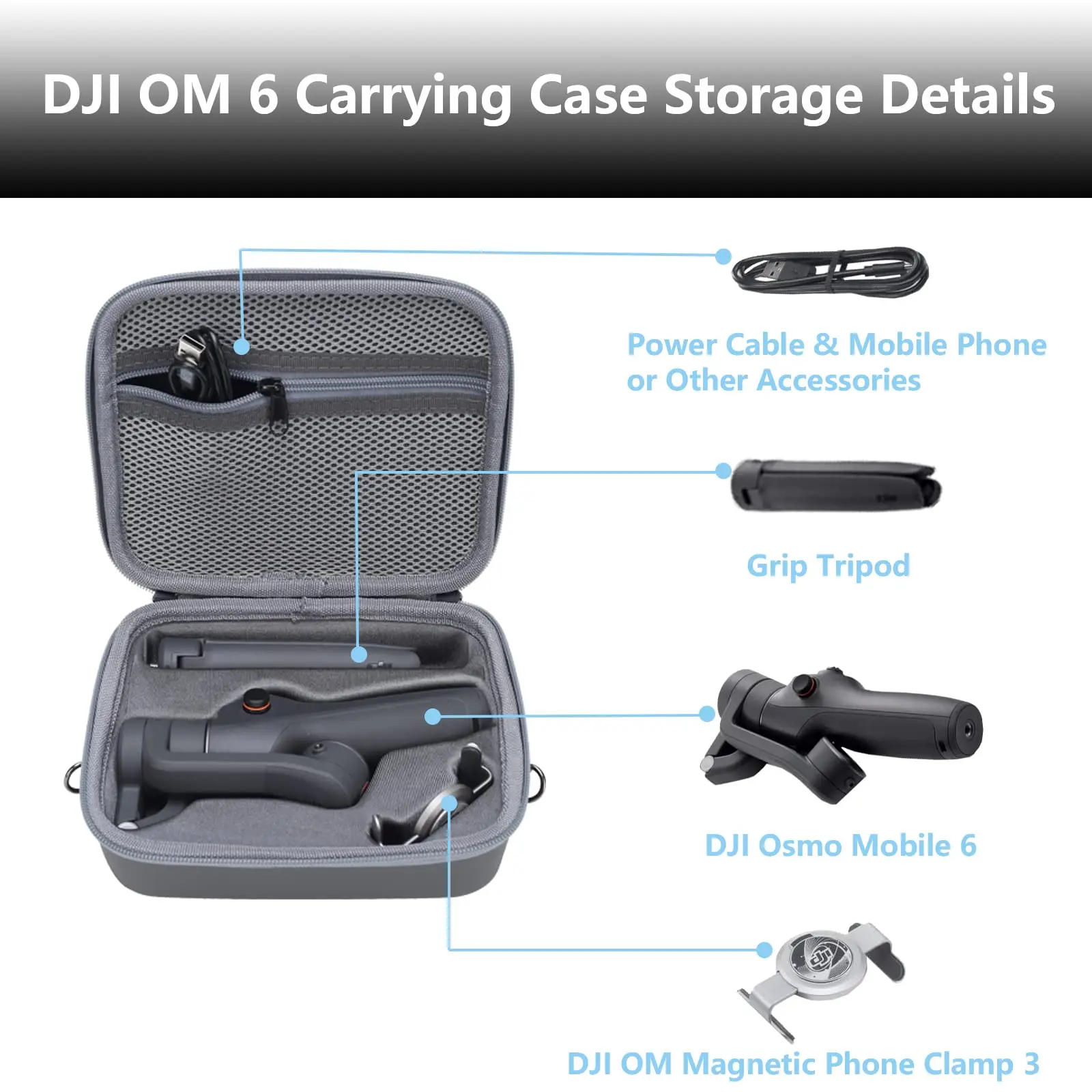 Travel Case for DJI OM 6 - Portable Storage Bag Hardshell Carrying Case Fits DJI Osmo Mobile 6 Accessories Organizer Case