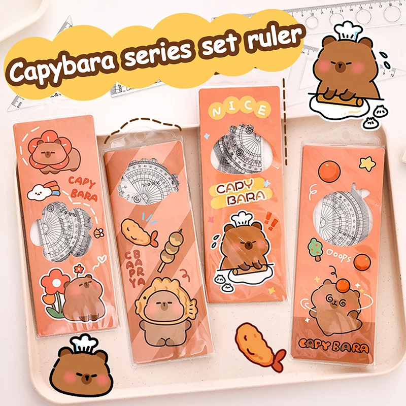 Cartoon Capybara Themed Ruler Pack; Angle, Triangle, Protractor; Multipurpose School Supplies Tool Set.