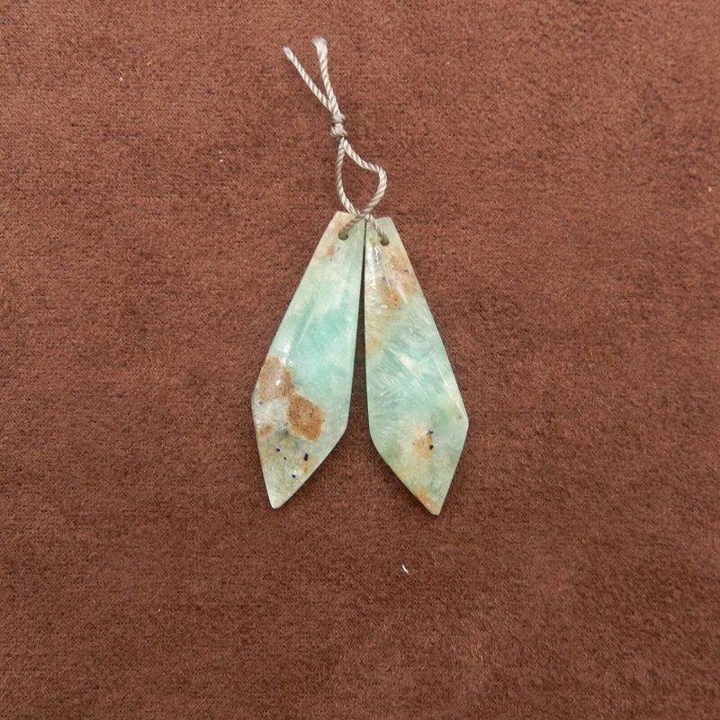 

Натуральный гемиморфит, пара подвесок в форме копья, зелено-коричневые прожилки, голубые зразки, драгоценный камень для сережек ручной работы и ювелирных изделий своими руками