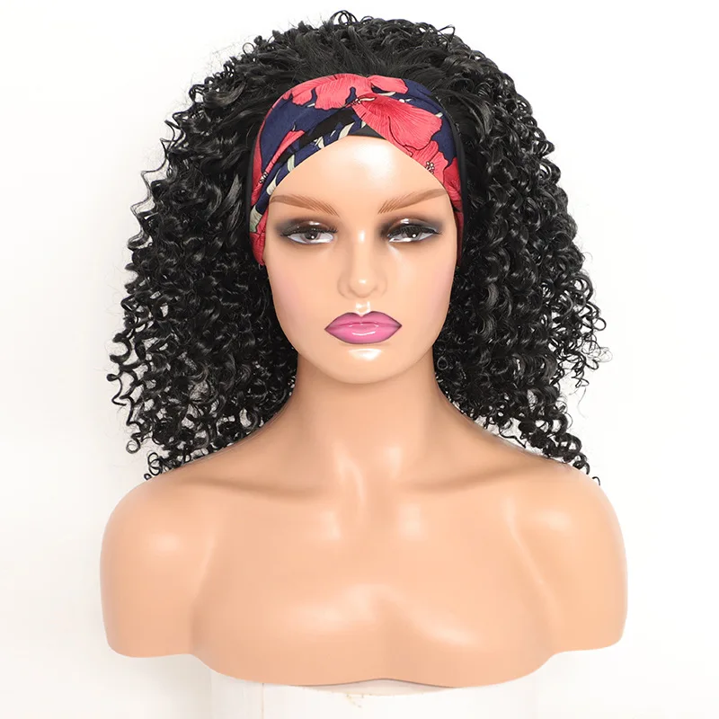 흑인 여성용 짧은 푹신한 곱슬머리 헤드스카프 반모자 가발