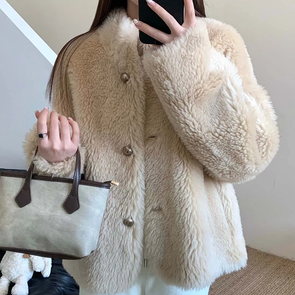 Jaqueta de pele de cordeiro para mulheres casacos de pele de lã pura casaco de inverno feminino de pele de ovelha