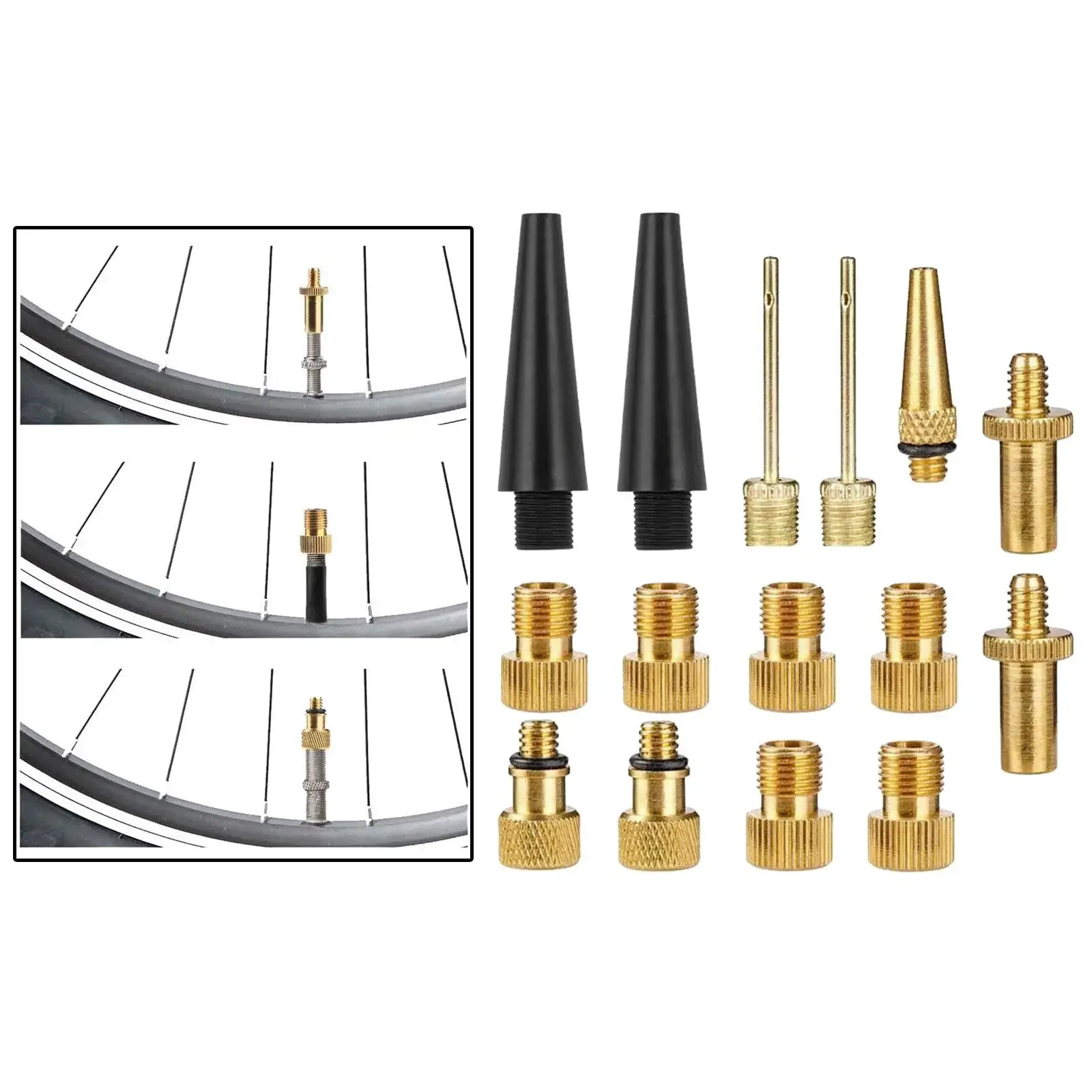 AliExpress UK 15/24/25/32pcs Copper Bicycle Valve Adapter Set SV/AV/DV Pump Adapters for MTB Road Bike Inflator Pump Accessory Kit