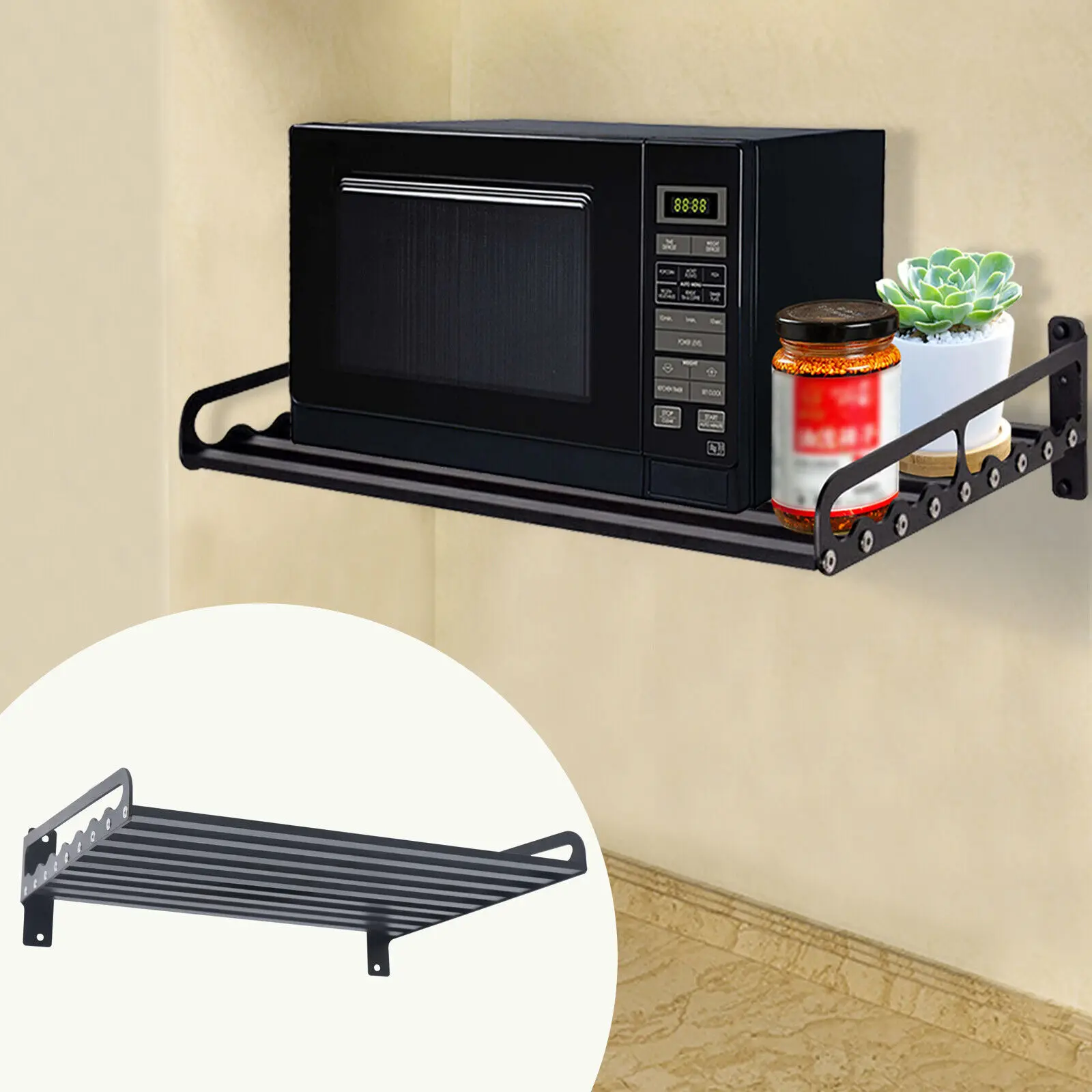 Organizador de cocina montado en la pared horno microondas estante soporte estante de almacenamiento