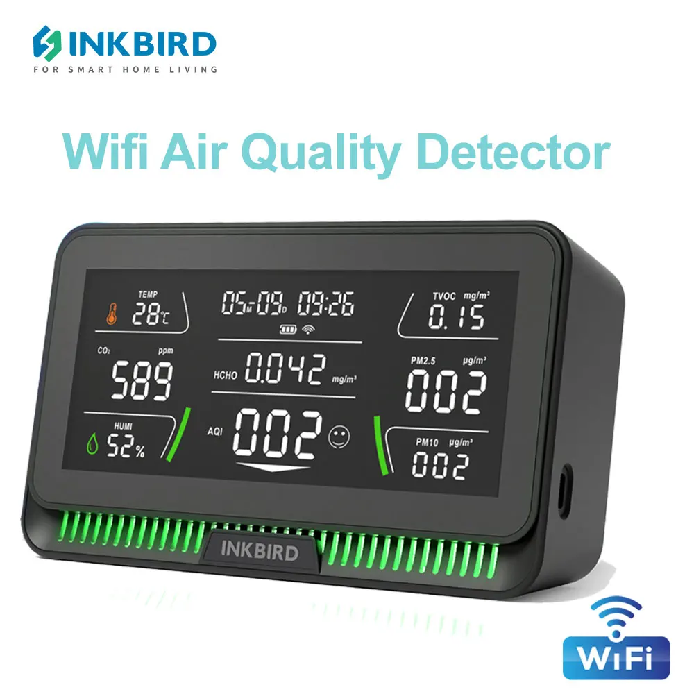 INKBIRD 10 In 1 Wireless Air Quality Detector  Multifunctional Automatic Display Indoor Office Home Desktop Air Quality Monitor