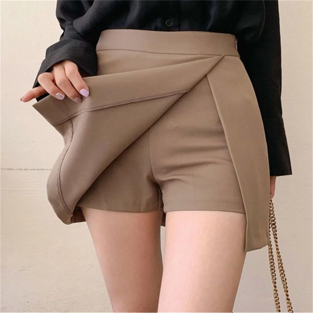Spring Autumn New Slimming Shorts Skirts Ladies Fashion Side Split Package Hips Mini Skirts Khaki High Waist Mini Skirt Women