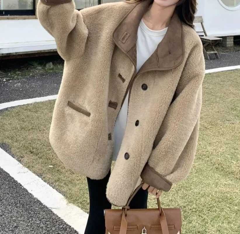 

Женское пальто из овечьей шерсти в стиле ретро осенью и зимой 2022, высококачественный свободный хлопковый топ
