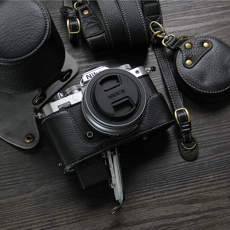 Prawdziwy skórzany futerał do aparatu pokrywa dolna etui do Nikon Z fc ZFC Z-FC Z DX 16-50mm f3.5-6.3 VR obiektyw/28mm f2.8 SE obiektyw