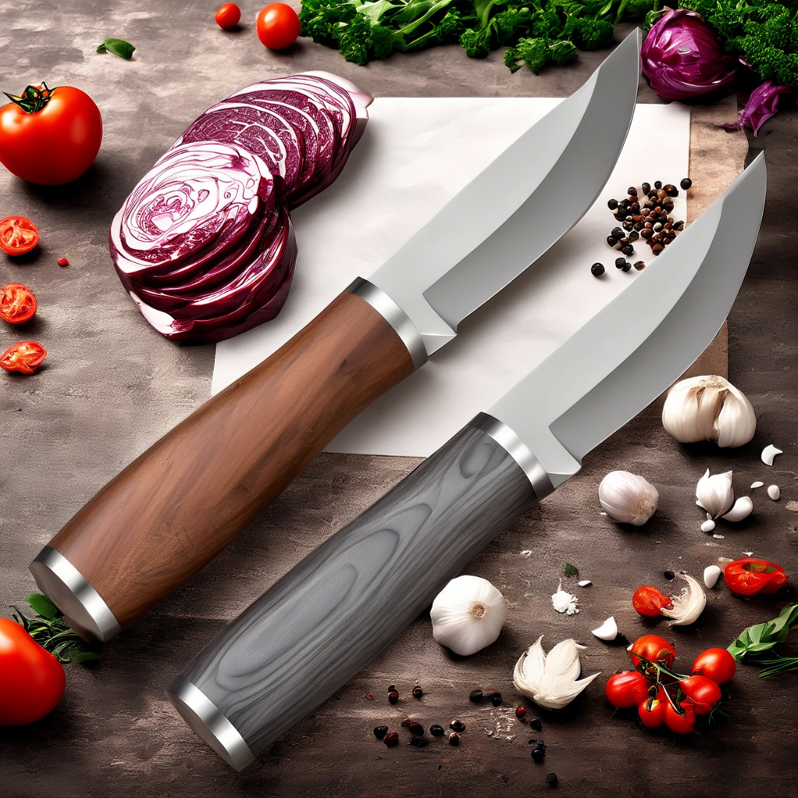 Stainless steel knife with wooden handle, kitchen knife for cutting meat and fruit/fruit/fish fillets, commercial chef's knife