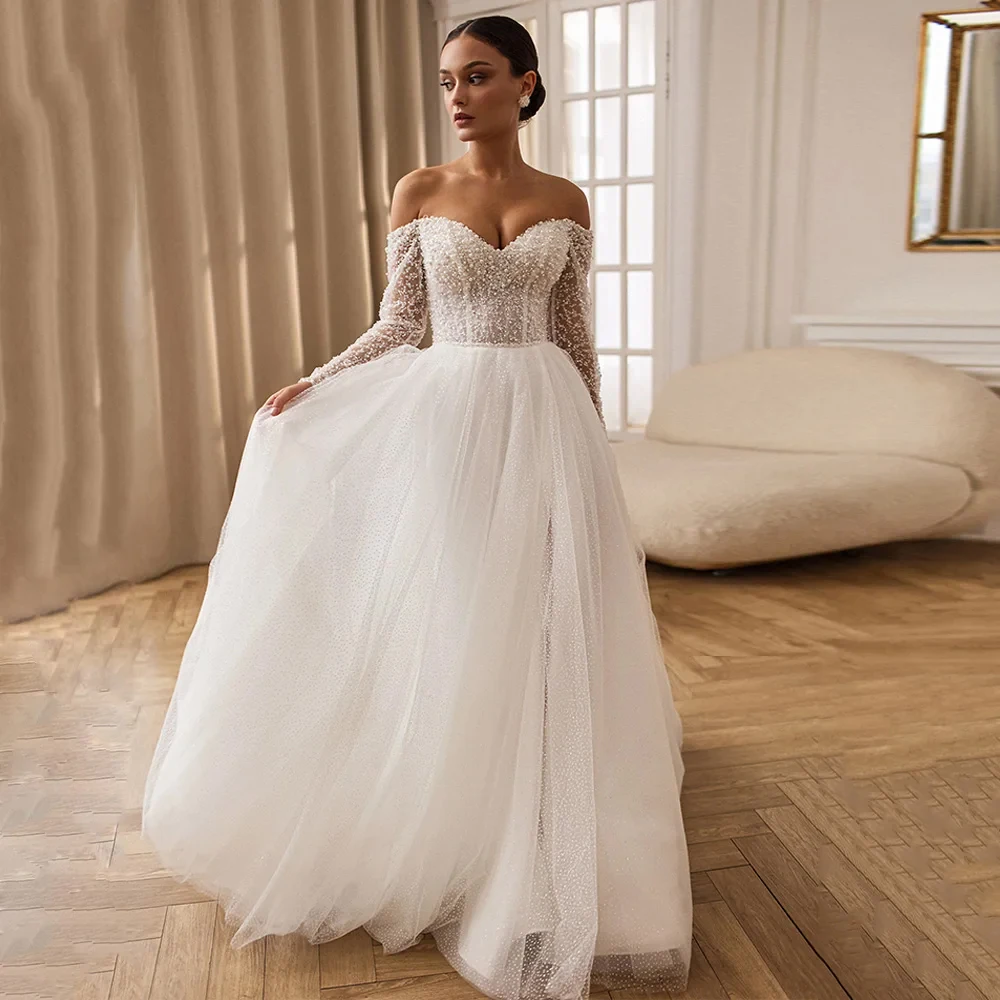 Charmig Strapless Wedding Dresses for Ladies Elegant A Line Bridal Gowns Exquisite Full Sleeve Vestidos De Novia 2025 Summer New