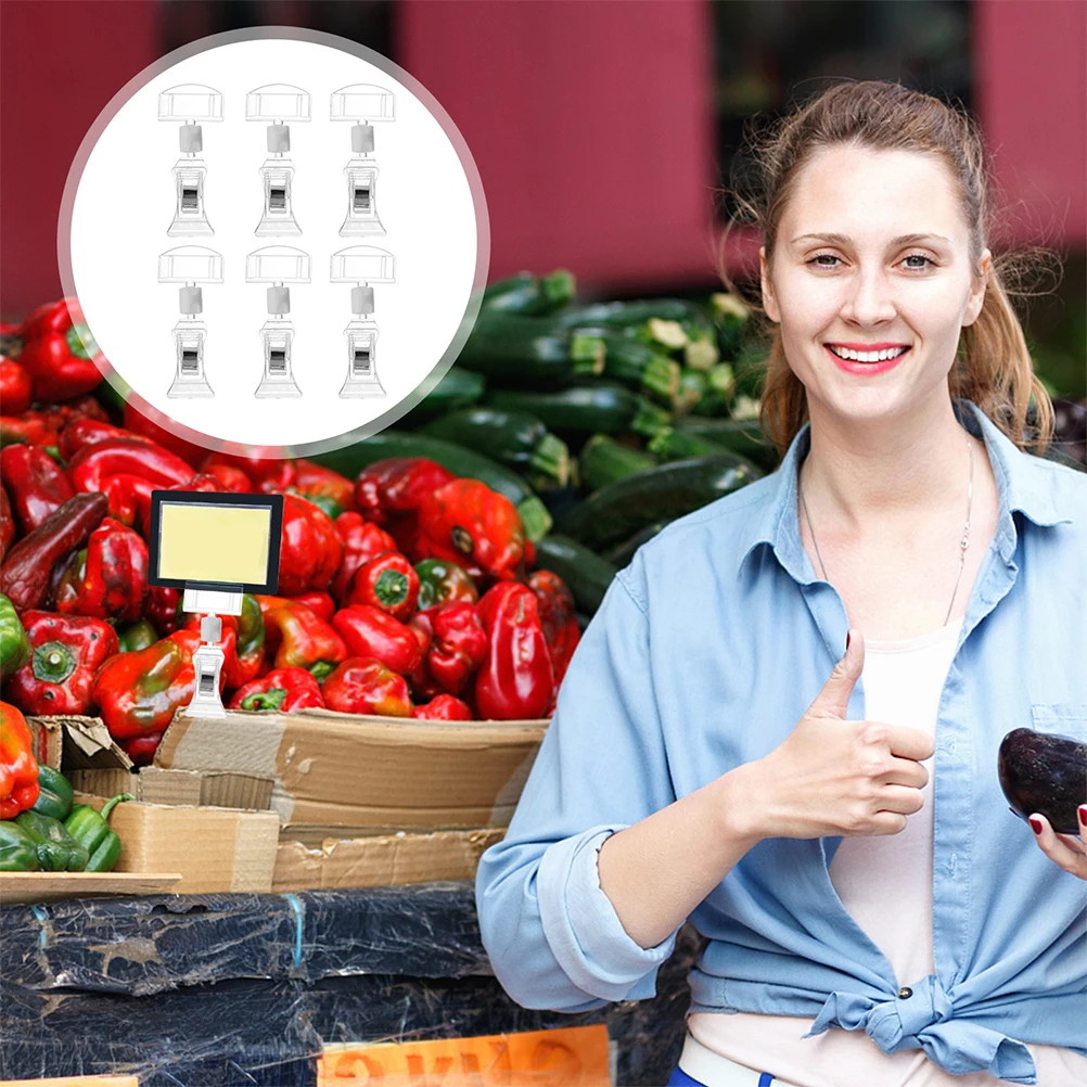 7pcs Acrylic Merchandise Sign Clips Double Clip Rotatable Advertising Display Holders For Price Tags Labels Display