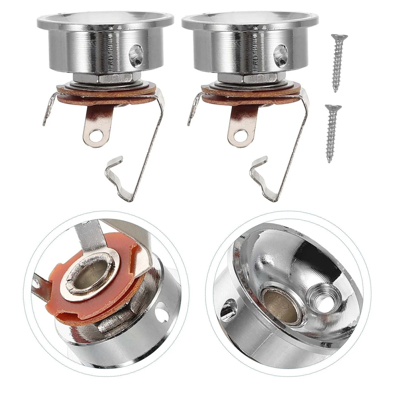 

2pcs Electric Guitar Jack Sockets Plate Round Cup Design For Stable Audio Connection Durable Metal Plastic Construction Studio
